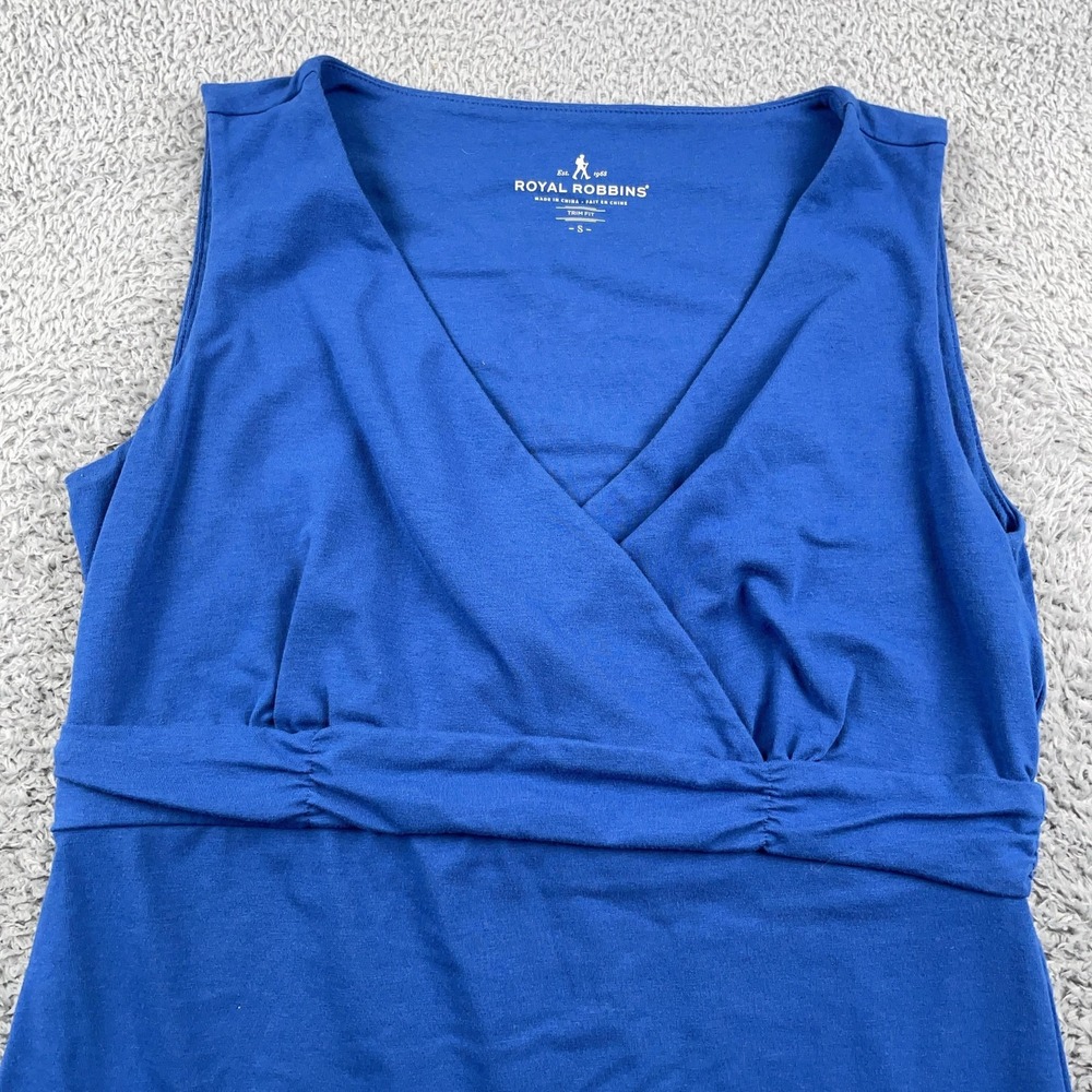 Royal Robbins Shirt Womens Small Blue Sleeveless Wrap V-Neck Trim Fit Tank Top